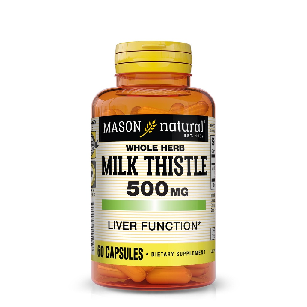 MASON ΦΥΣΙΚΟ Γαϊδουράγκαθο Γάλα 500 mg - Υποστήριξη Υγιής λειτουργία του ήπατος, καθαρισμού και Detox, συμπλήρωμα βοτανικής διατροφής, 60 κάψουλες