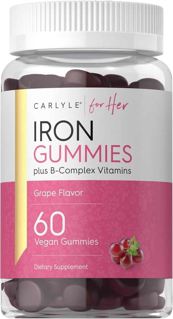 Carlyle Iron Gummies | Plus B-Complex Vitamins | 60 Vegan Gummies | Grape Flavor | Non-GMO, Gluten Free Supplement