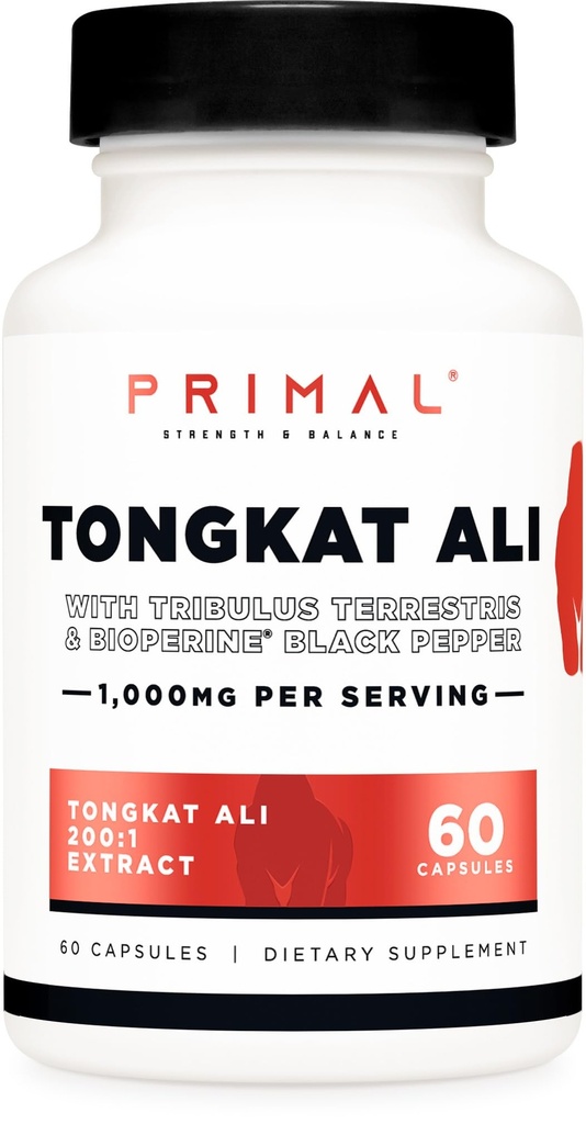 Primal Tongkat Ali Κάψουλες (60 κάψουλες / 30 Σερβιέτες, 1.000 mg ανά υπηρεσία) - Long Jack συμπλήρωμα για άνδρες, χωρίς γλουτένη, μη ΓΤΟ συμπλήρωμα διατροφής
