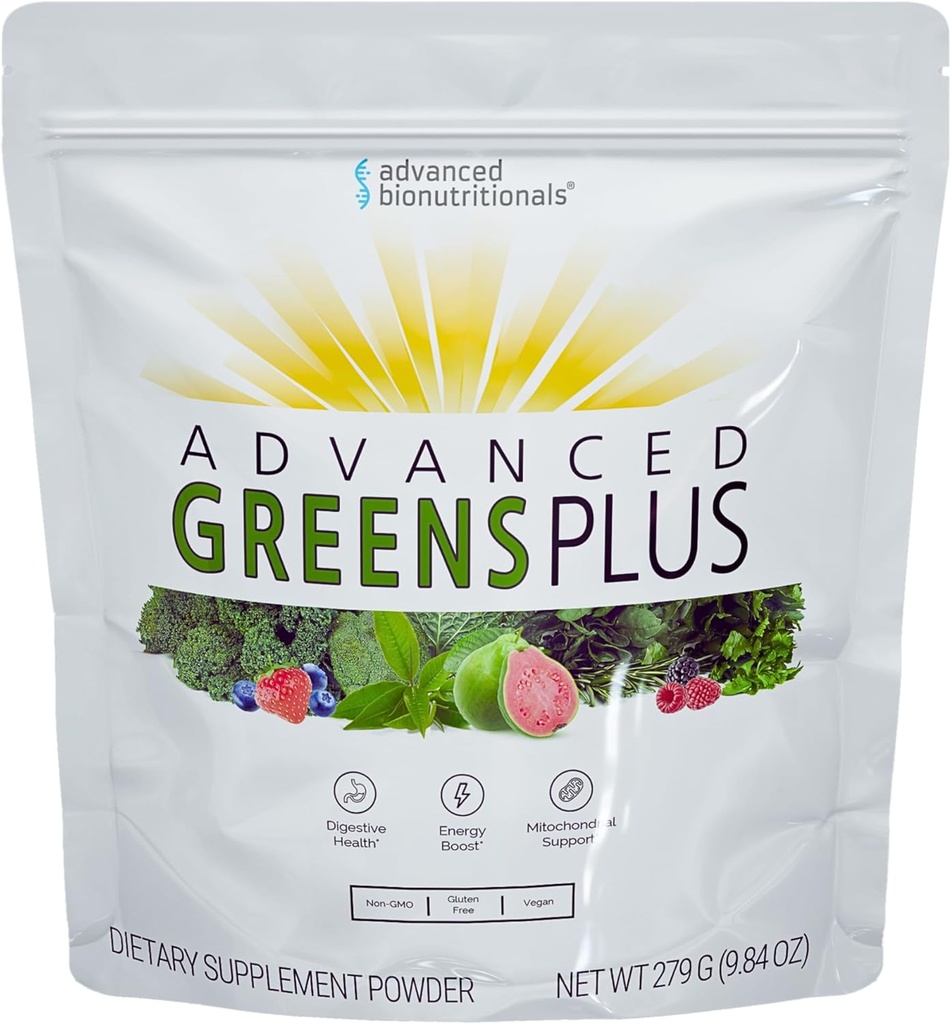 Advanced Bionutritionals Advanced Greens Plus Powdered Superfood Formula 50 Fruits, Vegetables, Herbs, and Superfoods - Vegan, Vegetarian - 9.84 OZ - 279 g