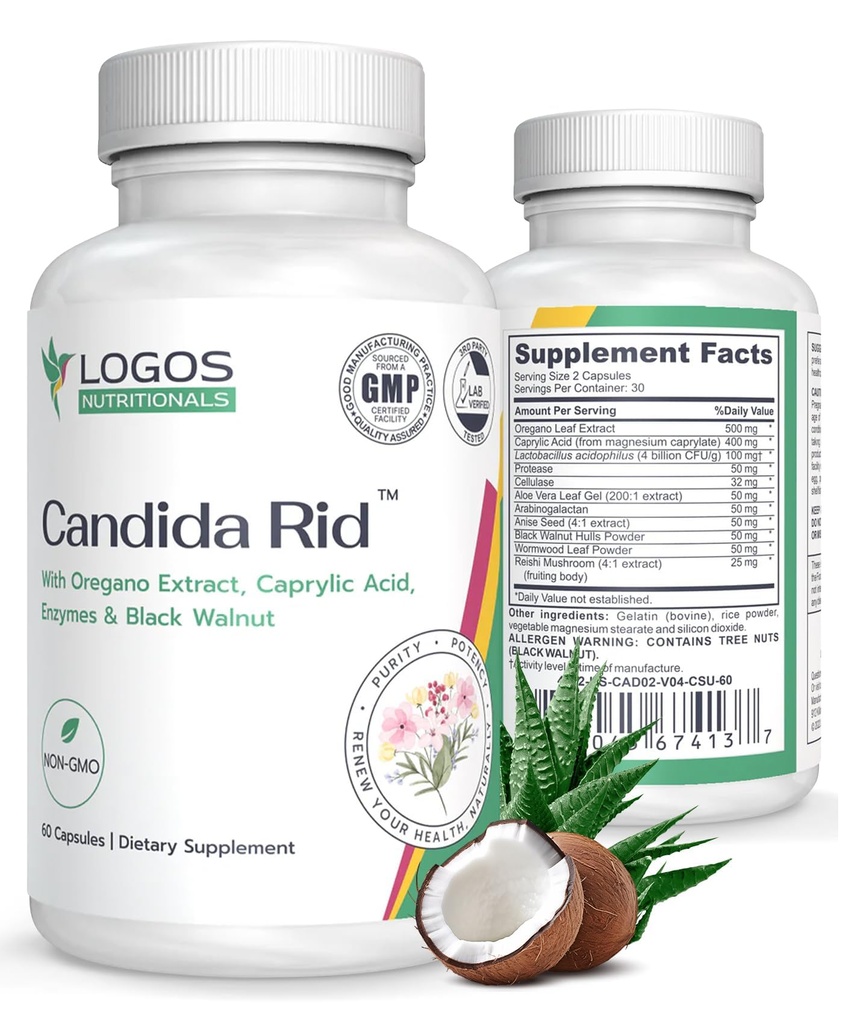 Candida Rid Herbal Supplement with Oregano Extract and Probiotics, 60 Capsules