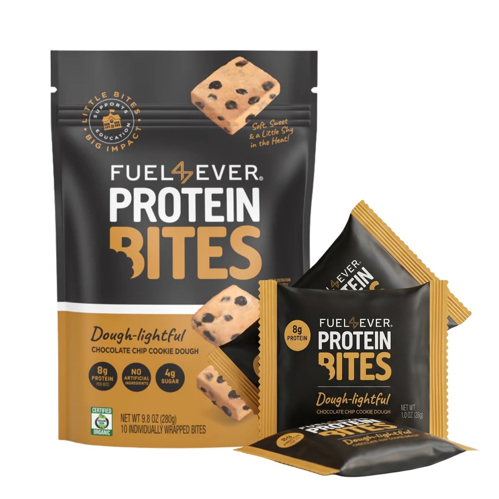 Fuel 4 Ever Protein Bites Chocolate Chip Cookie Dough | 8 G Protein Each | Certified Organic | 10 Individually Wrapped Bites