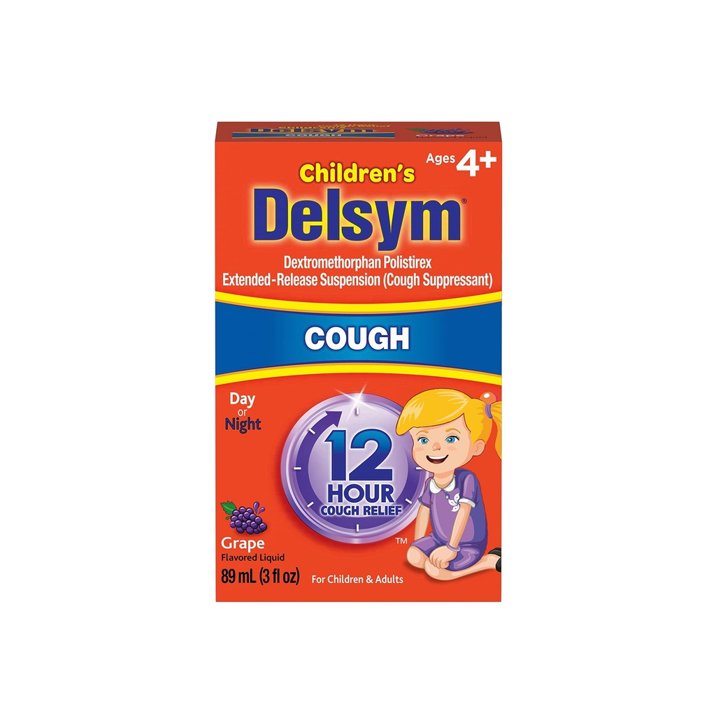 Delsym Children's 12 Hour Cough Relief Liquid - Day or Night Cough Syrup and Kids Cough Medicine, Grape, 3 Oz