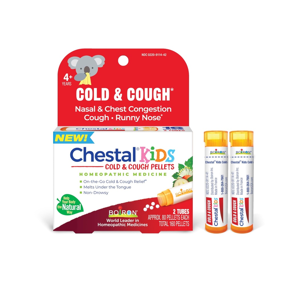 Chestal Kids Cold & Cough Pellets for Nasal & Chest Congestion, Fitful Cough, Sneezing, Occasional Minor Sore Throat, and Runny or Stuffy Nose - 2 Count (160 Pellets)