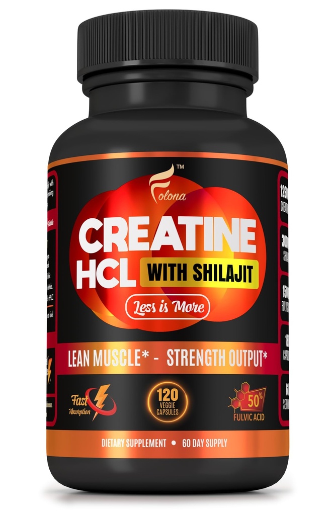 Creatine HCL with Shilajit - Workout Supplement for Men & Women, Muscle Builder, Endurance, Strength, Superior to Monohydrate: Instantized for Max Absorption, No Load, No Bloat - 120 Vegan Caps