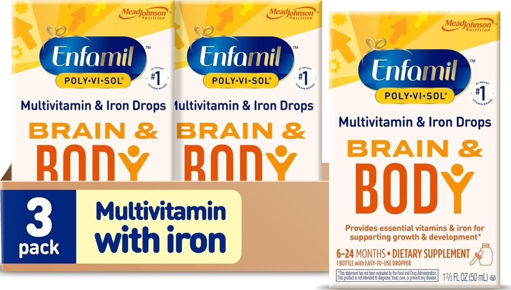 Enfamil Poly-Vi-Sol with Iron Liquid Multivitamin Drops, Supports Growth & Development*, 50mL Bottle​ (Pack of 3)