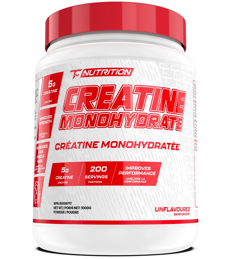 TC Nutrition Creatine Monohydrate Powder 5g - Pure Creatine Powder for Increased Strength, Muscle Growth, Improved Endurance and Performance (200 Servings, Unflavored.)