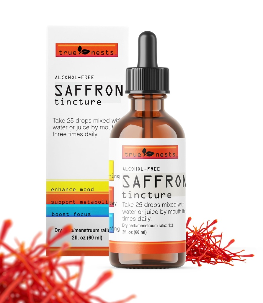 Organic Saffron Tincture – Pure Extract Drops – Premium Liquid Supplement, Natural, Vegan, Non-GMO – 2 oz