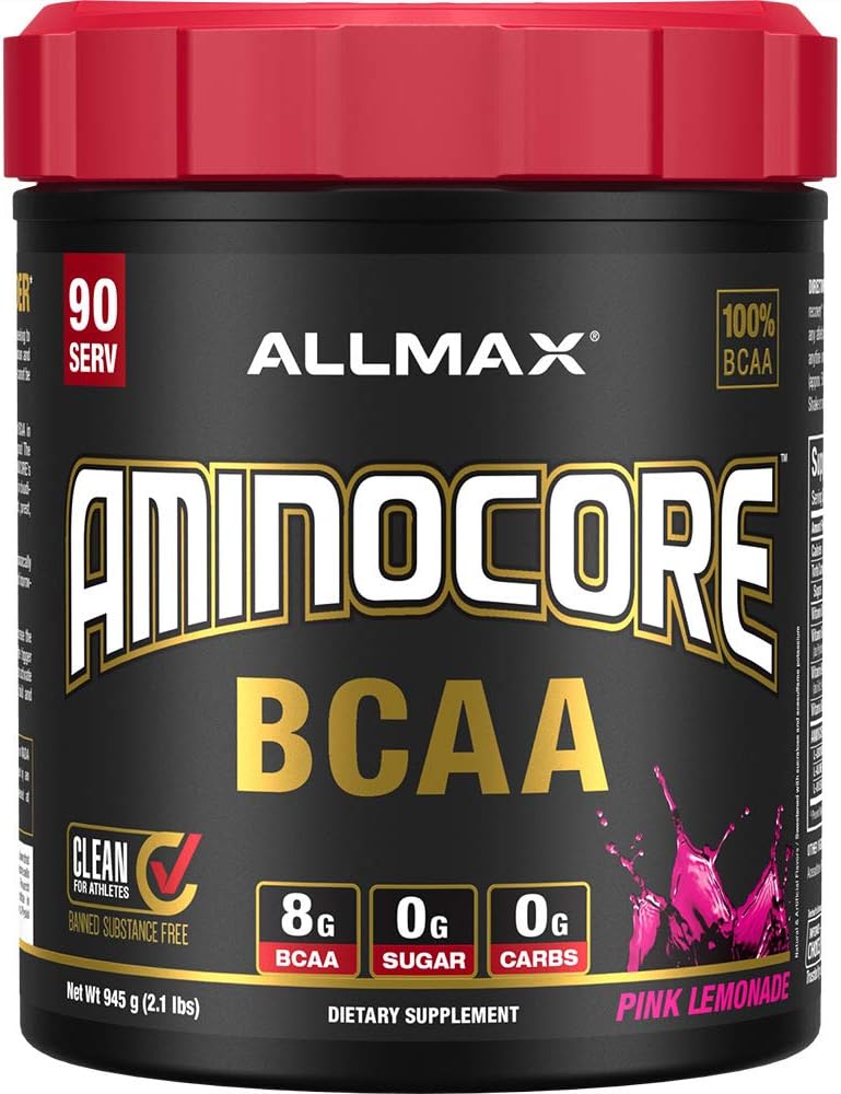 ALLMAX Διατροφή AMINOCORE BCAA, Pink Λεμονάδα - 945 g Κόνις - 8,18 γραμμάρια διακλαδισμένης αλυσίδας Αμίν Οξέα ανά σερβίρισμα - με βιταμίνη Β - Χωρίς πληρωτικά ή μη BCAA Aminos - Χωρίς ζάχαρη - 90 σερβιρίσματα