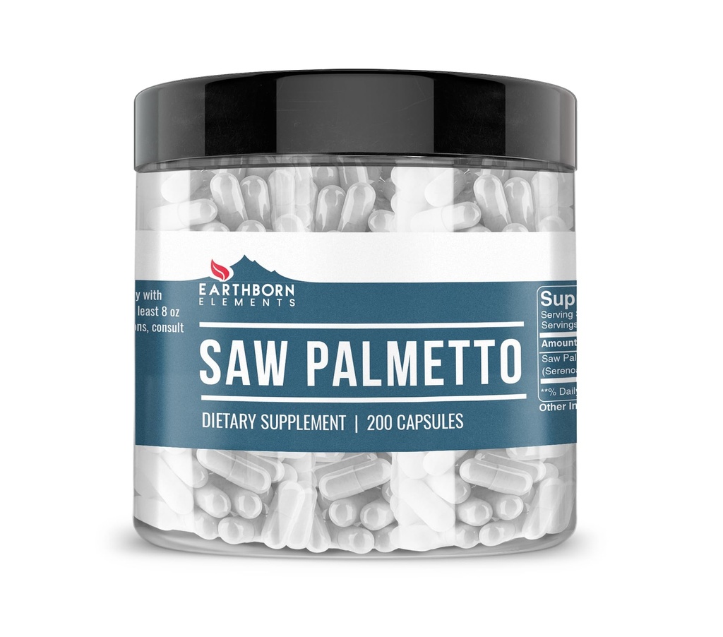 Earthborn Elements Saw Palmetto 200 Capsules, Pure & Undiluted, No Additives