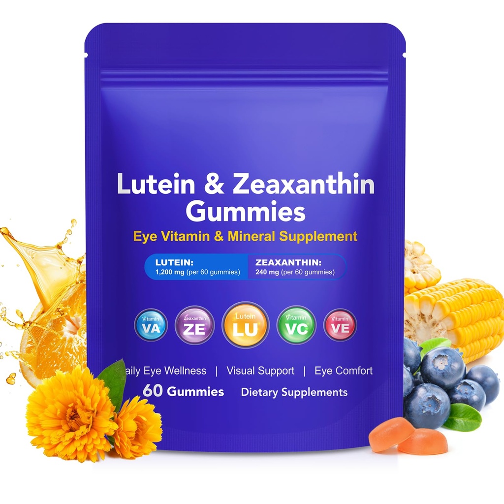 Lutein Gummies with Zeaxanthin, Eye Health Supplement with 20mg Lutein & 4mg Zeaxanthin, Enriched with Vitamins A C E, Daily Vision Support Chewable Gummies, Berry Flavor, 60 Count