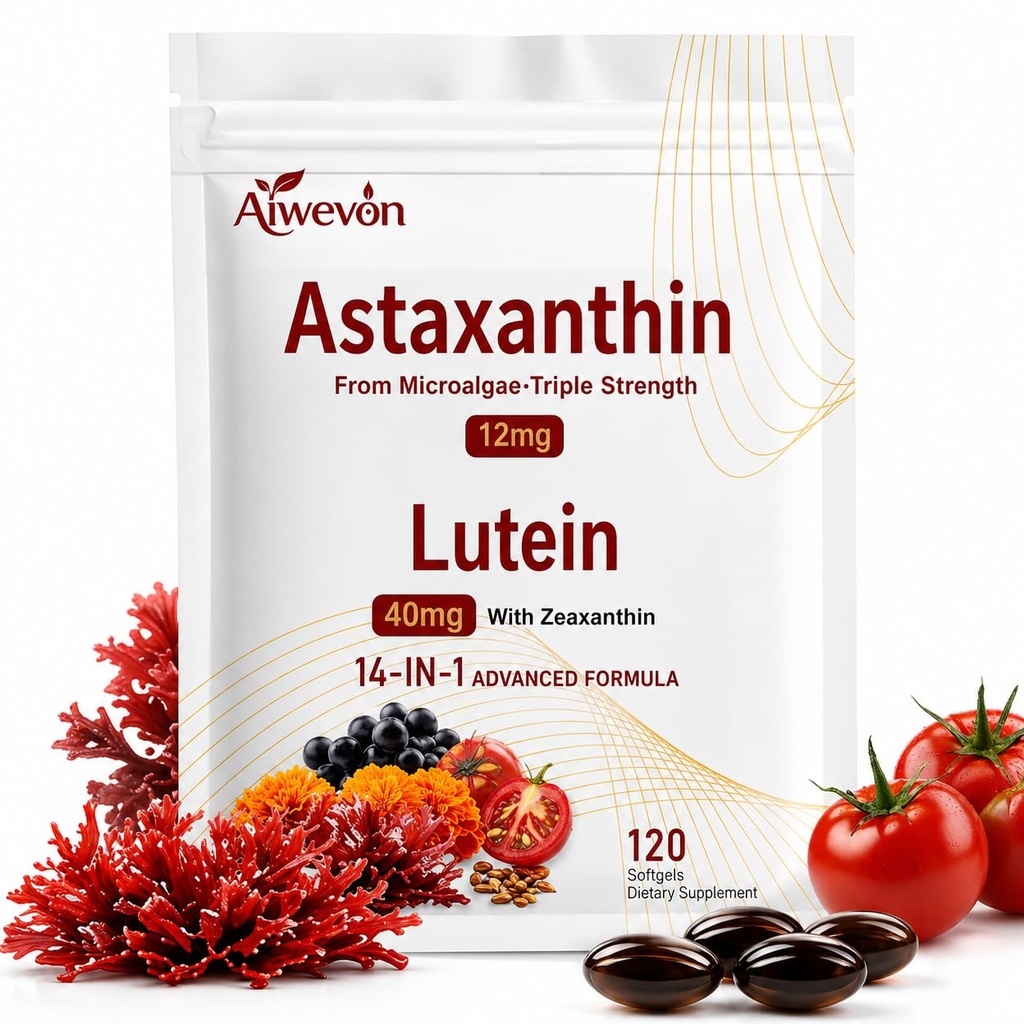 14-in-1 Astaxanthin 12mg with Lutein 40mg & Zeaxanthin Softgels, Eye Support & Antioxidant Supplement, Microalgae Astaxanthin with Vitamins for Vision, Skin, and Daily Wellness, Non-GMO, 120 Softgels