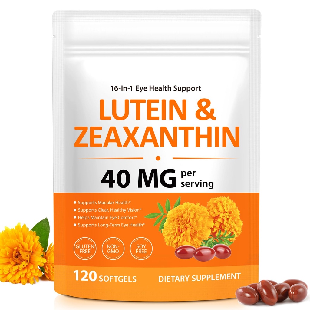 Lutein 40mg & Zeaxanthin Eye Supplement, 16-in-1 Advanced Eye Support Formula with Omega-3, Vitamins C & E, Zinc and CoQ10, Blue Light Support for Screen Use, 120 Softgels