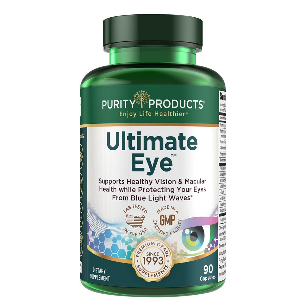Ultimate Eye Support by Purity Products - 10 mg of Lutein w/Lutemax 20/20, 100 mg of Alpha Lipoic Acid, 2 mg Zeaxanthin Eye Vitamins - Clinically Studied - Blue Light Wave Protection - 90 Capsules