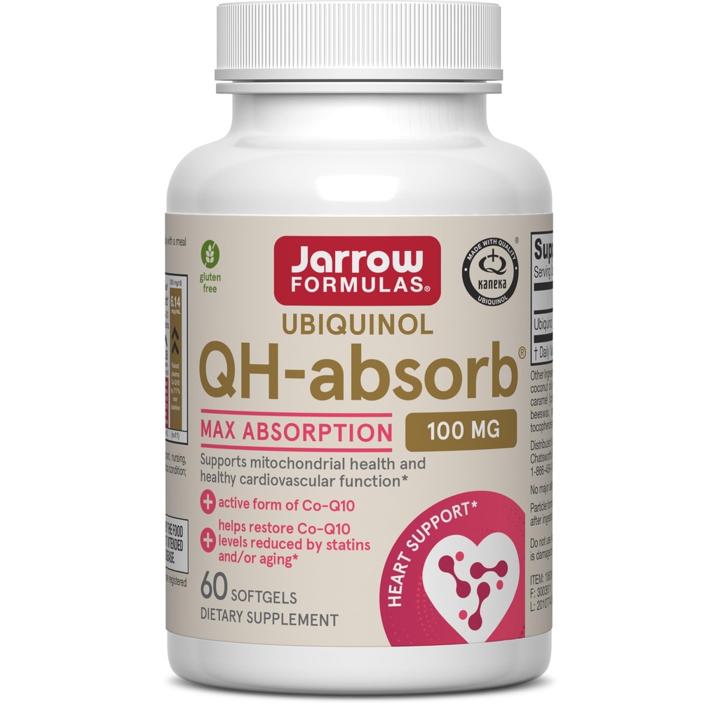 Jarrow Formulas QH-Absorb, 100 mg, Ubiquinol συμπλήρωμα διατροφής για υγιή καρδιοαγγειακή λειτουργία, 60 Softgels, 60 ημέρες προσφοράς