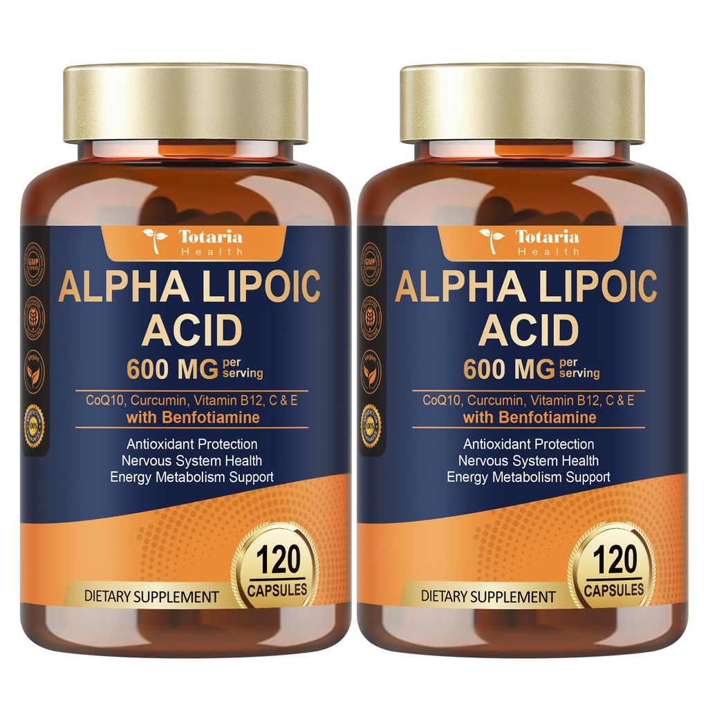 Totaria (2 Packs) Alpha Lipoic Acid 600mg with Benfotiamine 300mg - ALA Supplement Antioxidant for Nerve, Energy & Metabolism Support, Neuropathy Supplement, Anti-Aging, Non-GMO, Gluten Free, Vegan