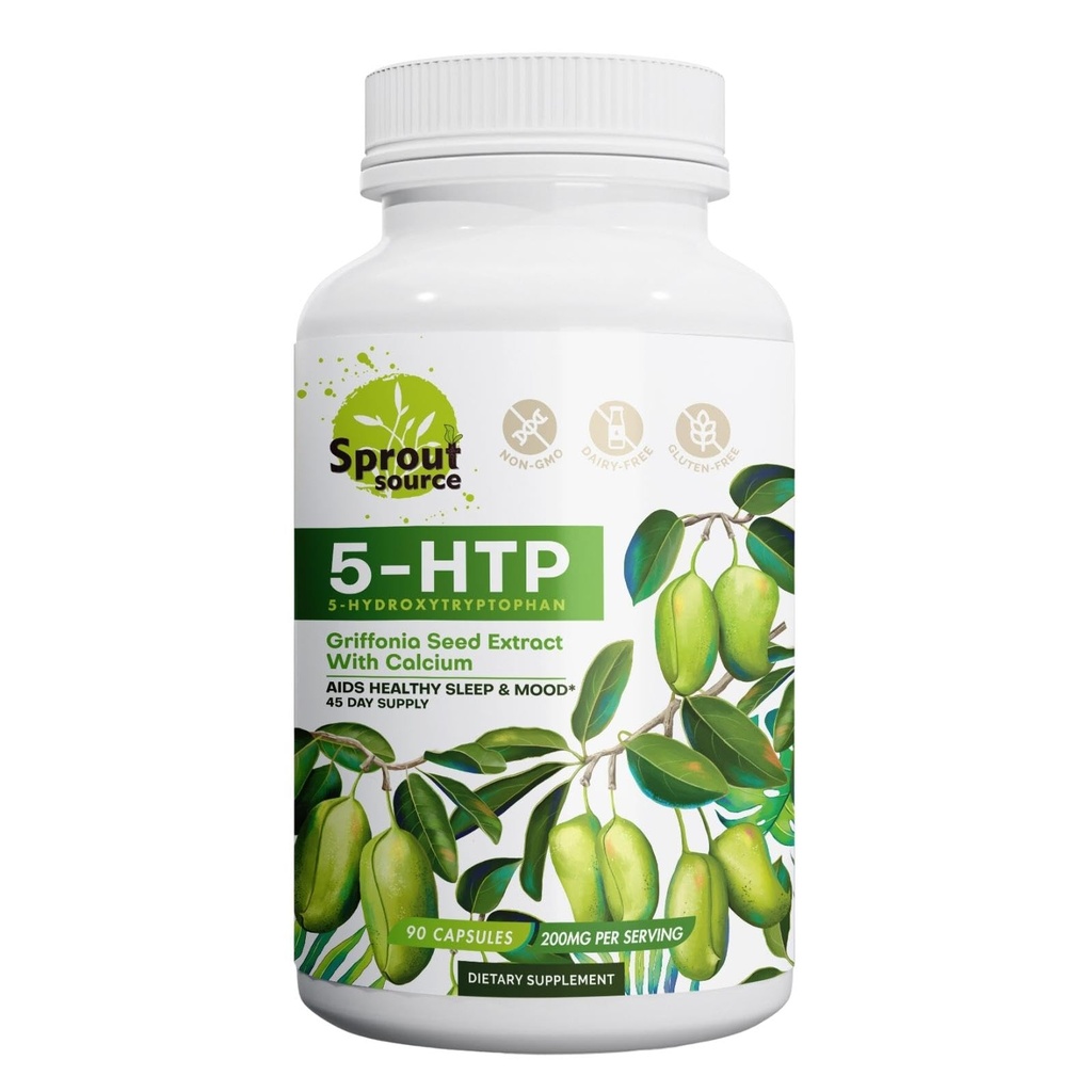 Συμπλήρωμα 5-HTP 200mg, Υποστηρίζει υγιή ύπνο & διάθεση με ασβέστιο – Μη ΓΤΟ, Γλουτένη-ελεύθερο – 90 κάψουλες
