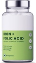 RJ Iron + Folic Acid Supplement with Zinc, Vitamin C & Vitamin B12 | 60 Veg Capsules | Supports Blood Building, Immunity and Energy | Enhances Iron Absorption| for Both Men & Women
