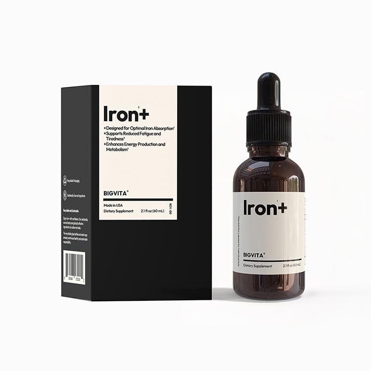 BIGVITA Iron+ | High Absorption Supplement with Microencapsulated Iron Drops + Folate, B6 & Cranberry Extract | No Metallic Taste, Mixed Berry Flavor, Gentle on Stomach | Energy & Hormonal Support