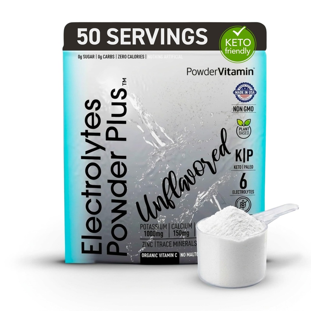 Σκόνη Vitamin Ηλεκτρολυτές σκόνης Plus (50 εξυπηρετούν) Μη αρωματισμένη Ηλεκτρολυτική σκόνη Keto, Χωρίς ζάχαρη, Pink Ιμαλαΐων αλάτι.,1000mg Κάλιο,150mg Ασβέστιο,150mg Μαγνήσιο, ΟΧΙ Stevia