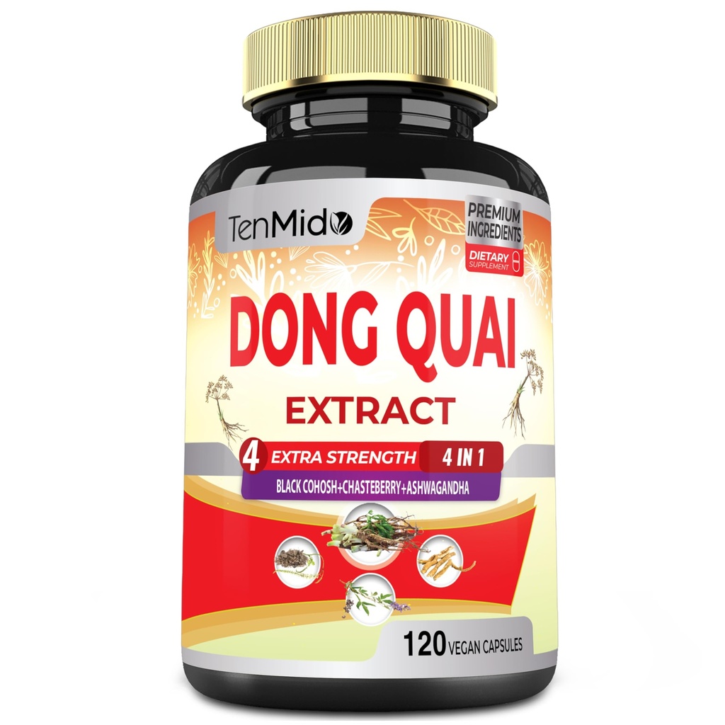 Dong Quai Supplement Extract Capsules, 4 Months Supply with Black Cohosh, Chasteberry, Ashwagandha - 120 Vegan Capsules