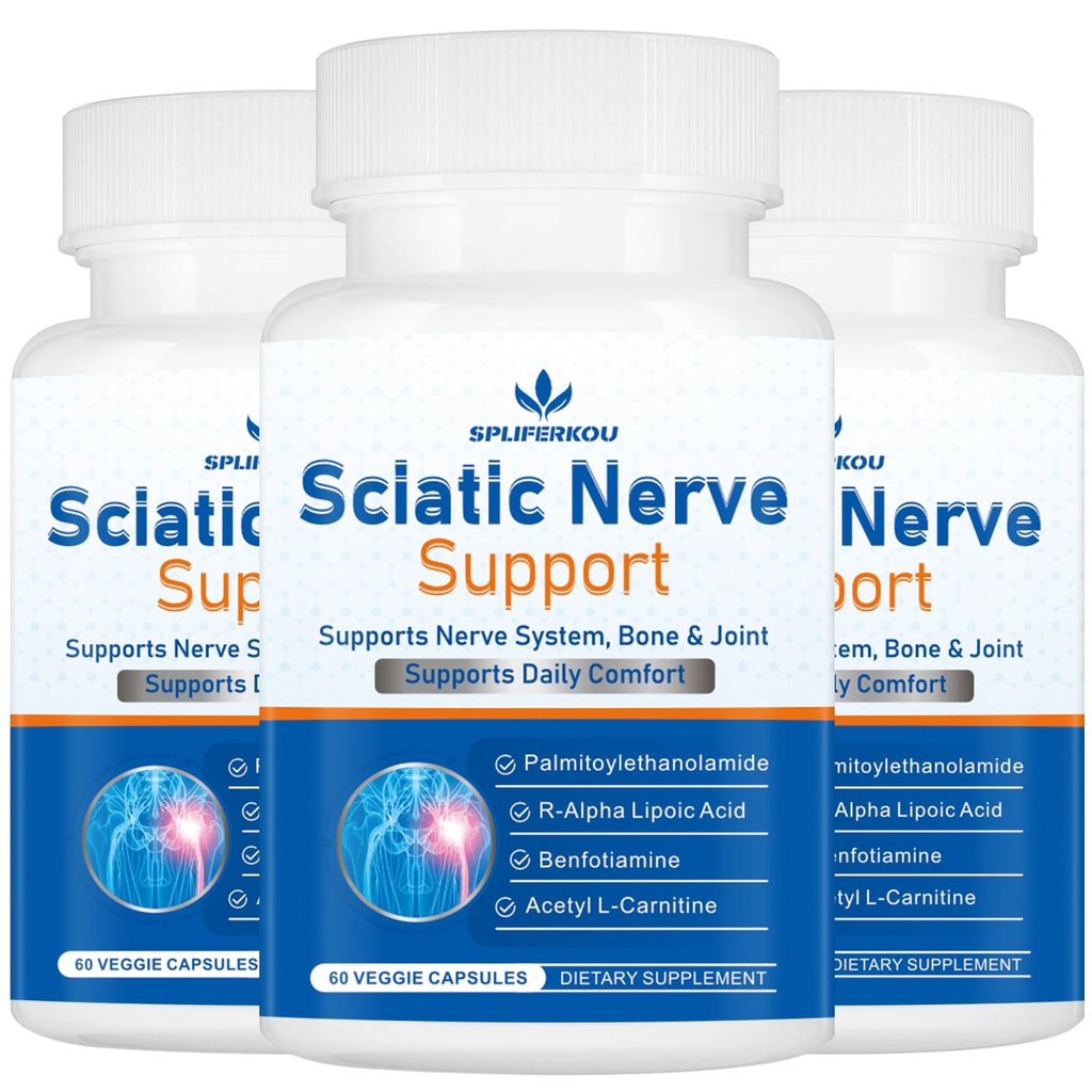 Sciatic Nerve Support Supplement, Advanced Sciatic Nerve Support Formula with Pea, Alpha Lipoic Acid, Benfotiamine, 180 Capsules