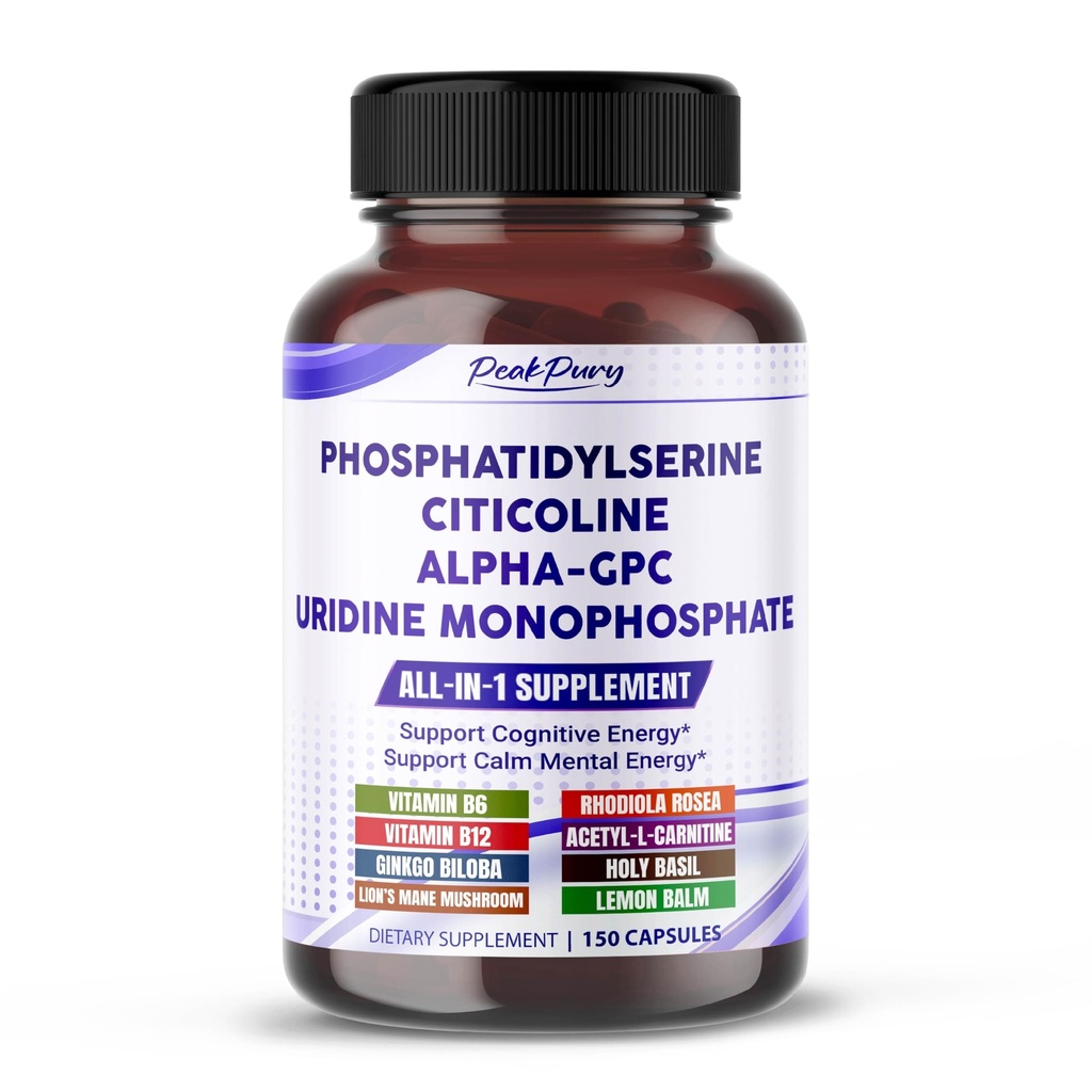 All-in-1 Phosphatidylserine, Citicoline, Alpha-GPC & Uridine Supplement – Supports Mental Clarity, Brain Energy & Cognitive Wellness – 150 Capsules
