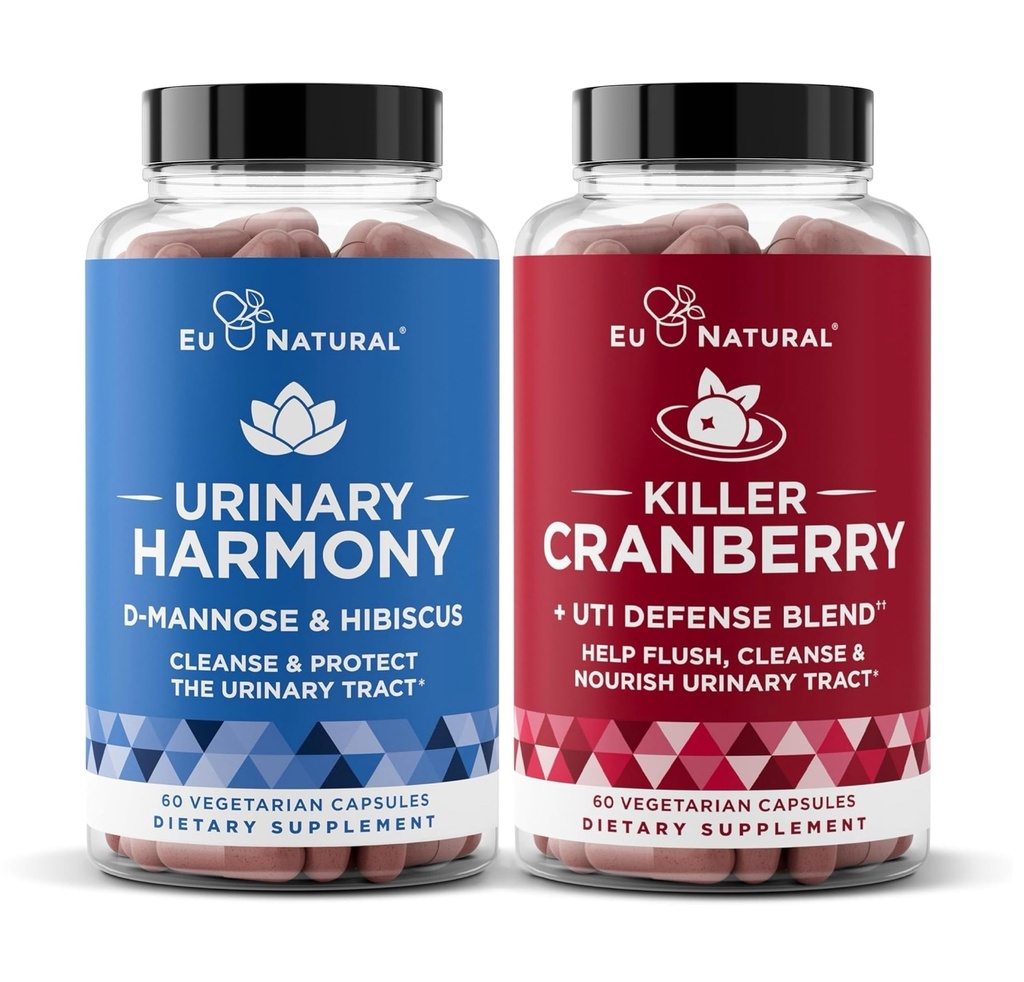 Urinary Tract Supplement Duo, Urinary Harmony + Killer Cranberry, UT Defense blends, D-mannose & Hibiscus + Cranberry, Pine Bark, Propolis & Vitamin D, Clinical Strength Ingredients, 2 X 60 ct