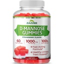 Zazzee D-Mannose Gummies, 1000 mg per Serving, 60 Vegan Gummies, Strawberry Flavor, Non-Sugar-Coated, Potent & Fast-Acting, All-Natural Urinary Tract Health Support, Made in the USA