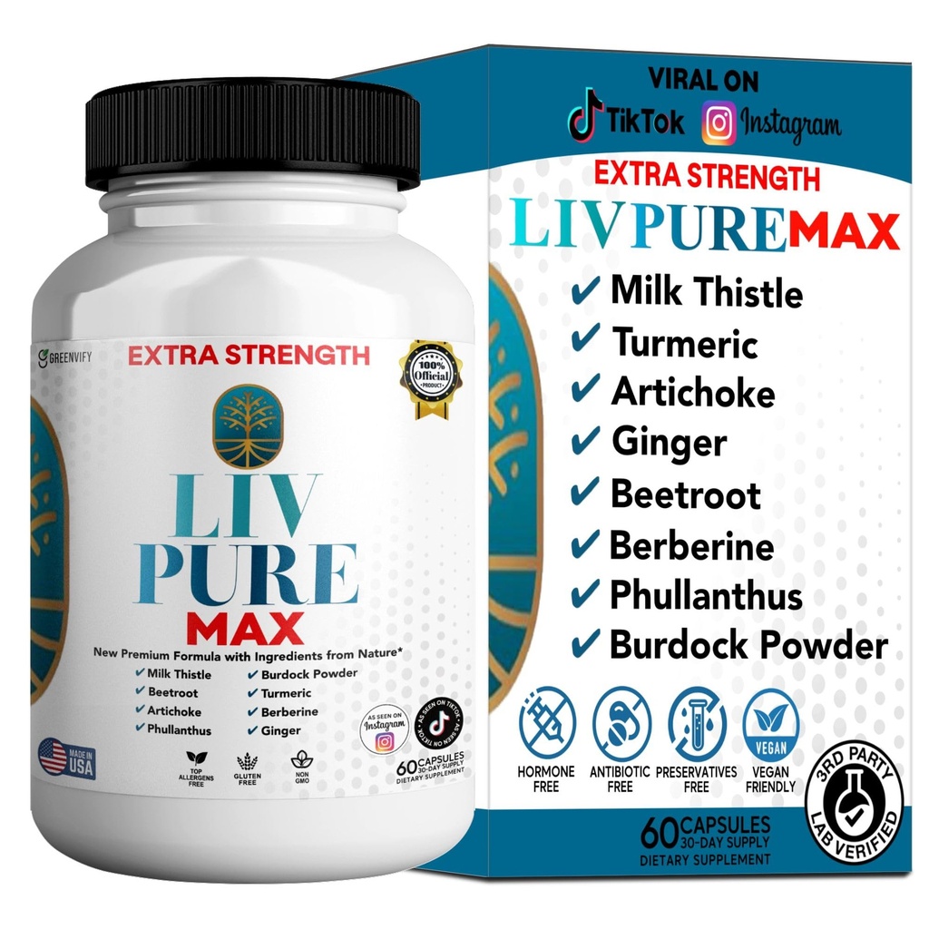 Liv Pure Max Extra Strength Liver Support Supplement, 60 Veggie Capsules, with Milk Thistle and Natural Ingredients (1)