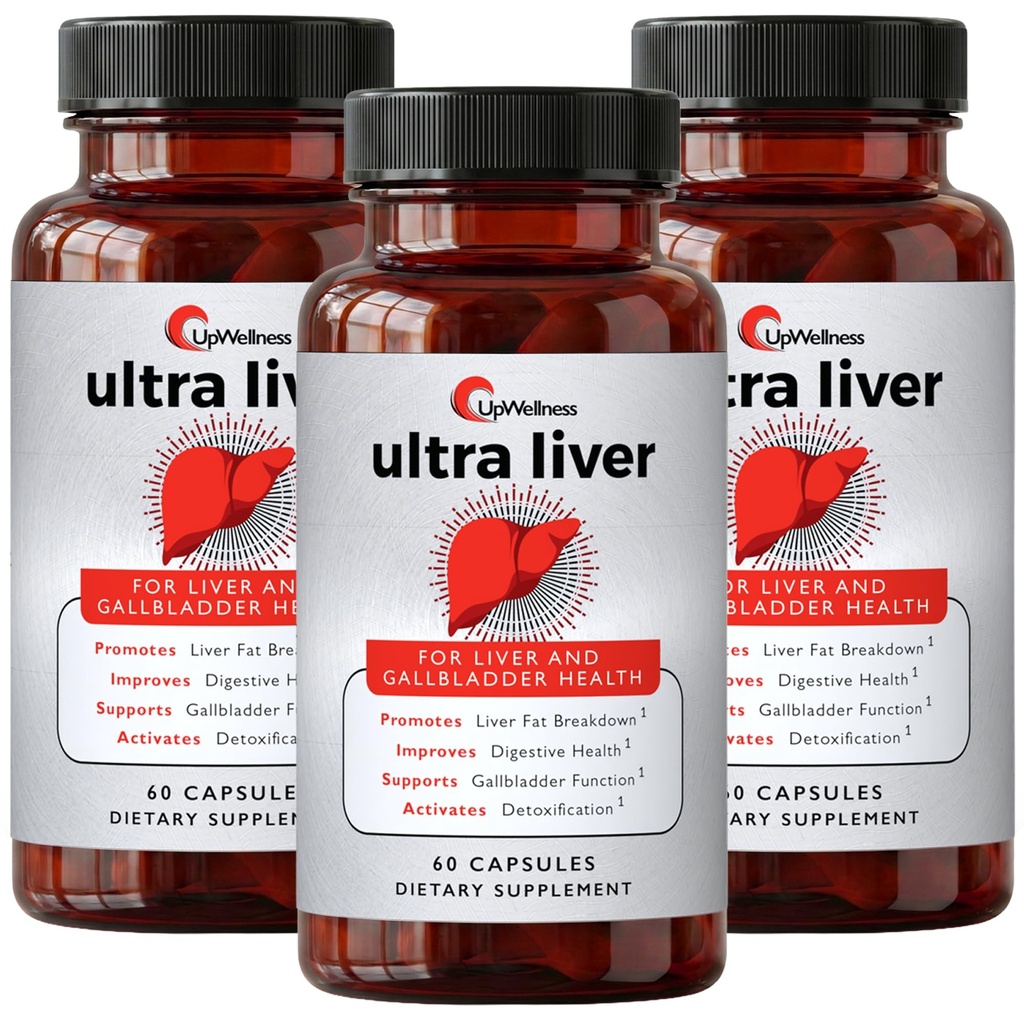 UpWellness Ultra Liver Supplement for Liver Support and Gallbladder Support - Powered by TMG, NAC Milk Thistle, and More - Liver Cleanse Detox & Repair - 60 Capsules - 3 Pack