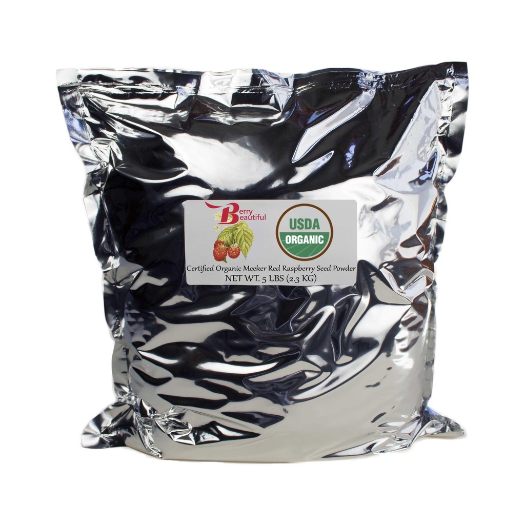 Berry Beautiful Organic Meeker Red Raspberry Seed Powder (Ellagic Acid, Fiber) - 5 lb (2.27 kg) - Cold-Pressed from US-Grown Raspberry Seed