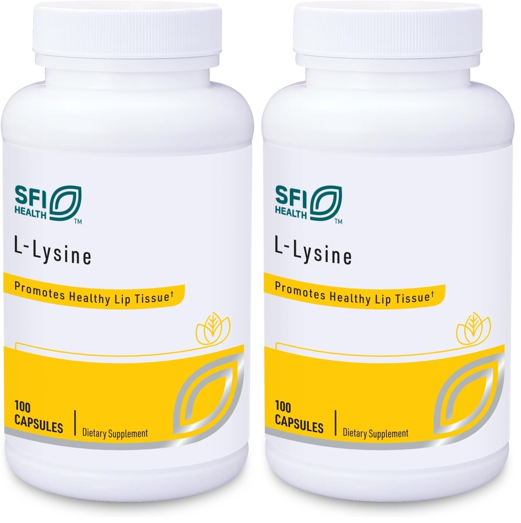 Klaire Labs SFI Health L-Lysine - 500 Milligrams Essential Amino Acid Support for Immune Health & Collagen Formation, Hypoallergenic & Dairy-Free (100 Capsules) (Pack of 2)