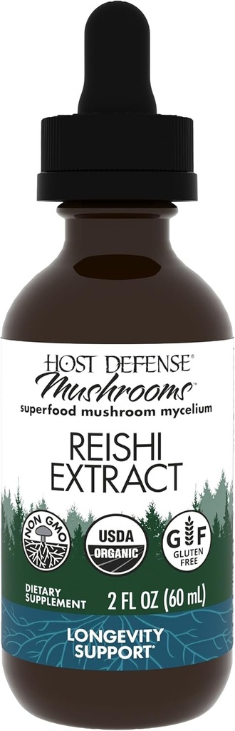 Host Defense Reishi Extract - Heart & Immune Health Supplement - Mushroom Supplement to Support Energy & Vitality - Reishi Supplement to Aid Συνολικά Well-Being - 2 fl oz (60 Services)*