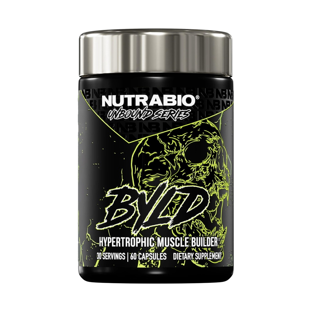 NutraBio Unbound BYLD - Natural Muscle Builder for Men, Support Muscle Growth, Recovery, and Strength - 30 Servings - 60 Capsules
