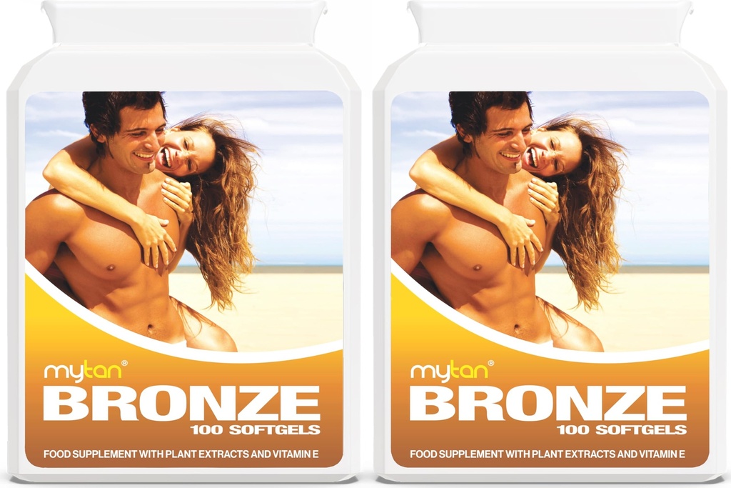 Bronze Tanning Pills Twin Pack | Sun Tan Supplement | Astaxanthin Lutein Lycopene | 14-Week Season Supply