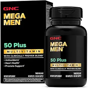 GNC Mega Men 50 Plus Multivitamin Caplets, Clinically Proven, Heart & Prostate Health, Β Βιταμίνες, Saw Palmetto, Μνήμη, Βιταμίνη D-3, 60 μετρούν