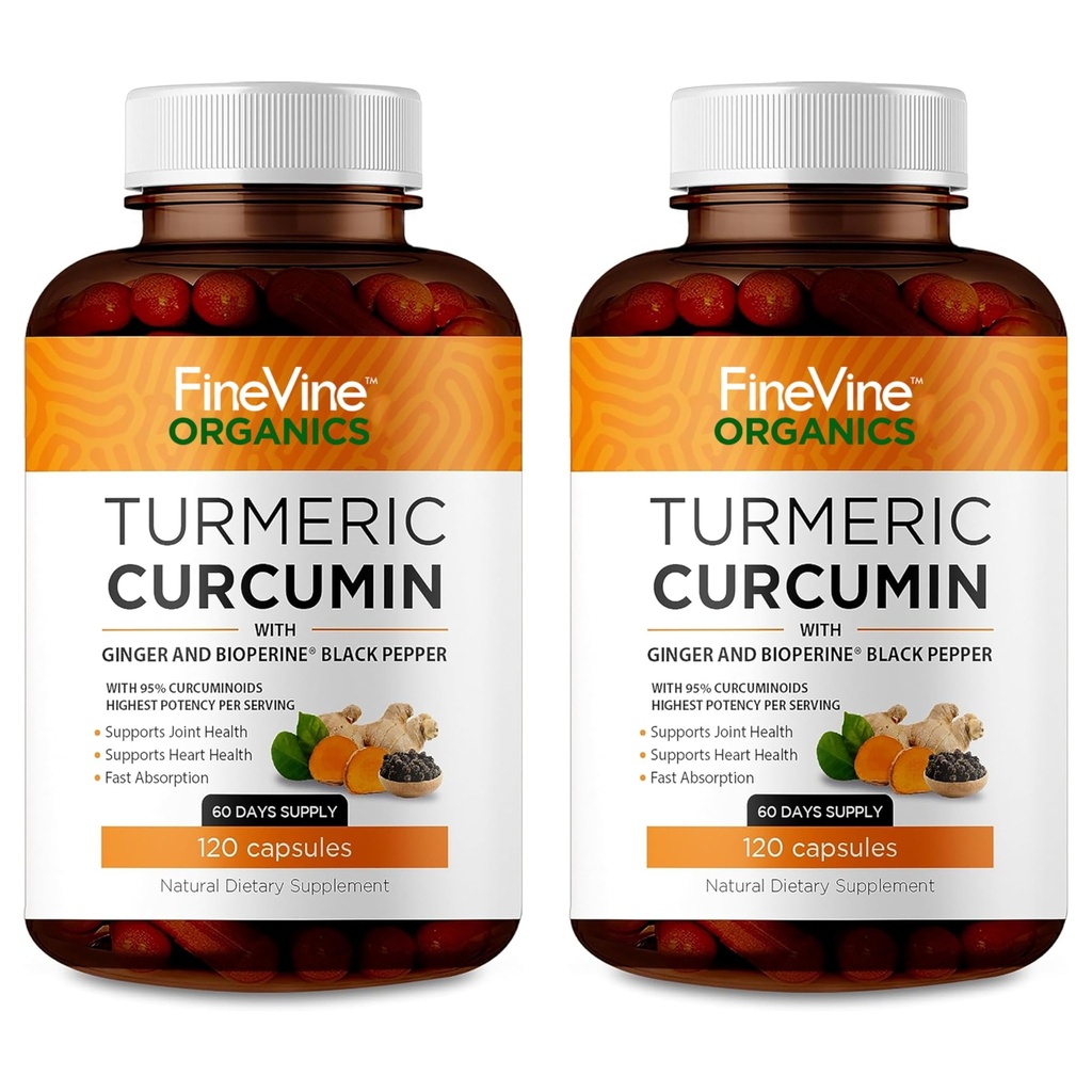 Turmeric Curcumin Supplement – 95% Curcuminoids with BioPerine Black Pepper & Ginger – 240 Capsules for Joint Support & Mobility – High Absorption Tumeric Curcuma Pills
