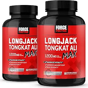 Force Factor Longjack Tongkat Ali Max, Tongkat Ali για τους άνδρες, αρσενικό Stamina και συμπλήρωμα ζωτικότητας Φτιαγμένο με βασικά φυσικά συστατικά για την ανώτερη απορρόφηση, 1200mg, 120 κάψουλες, 2-πακέτο