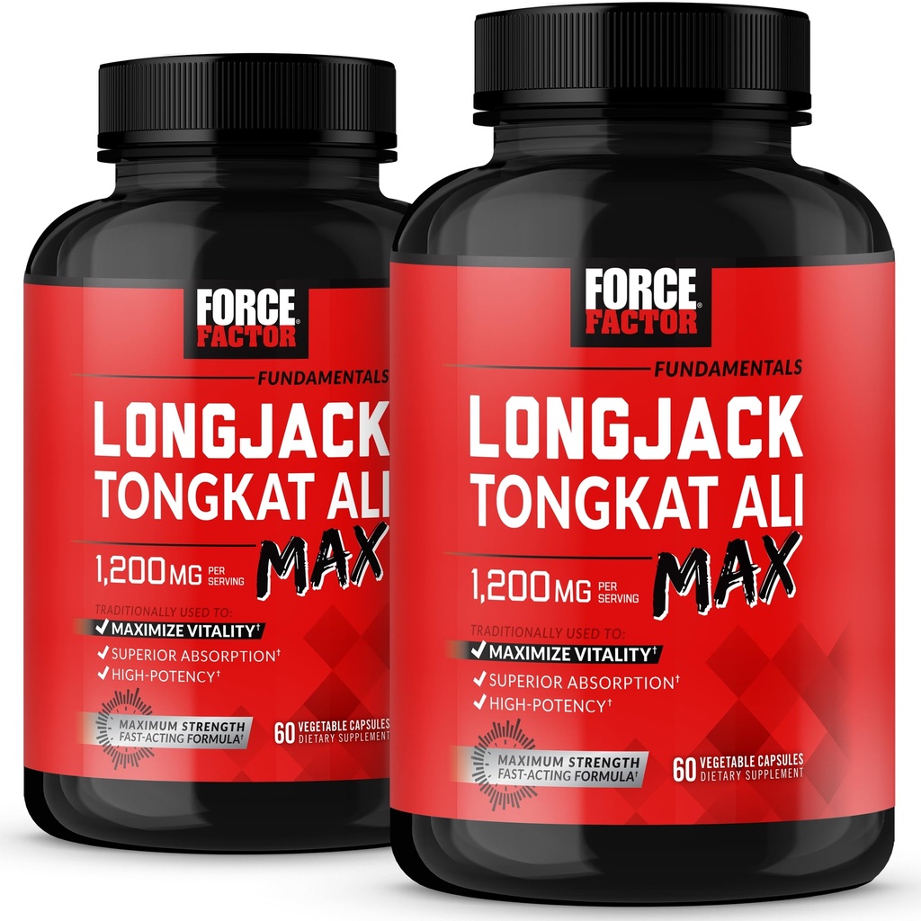 Force Factor Longjack Tongkat Ali Max, Tongkat Ali για τους άνδρες, αρσενικό Stamina και συμπλήρωμα ζωτικότητας Φτιαγμένο με βασικά φυσικά συστατικά για την ανώτερη απορρόφηση, 1200mg, 120 κάψουλες, 2-πακέτο