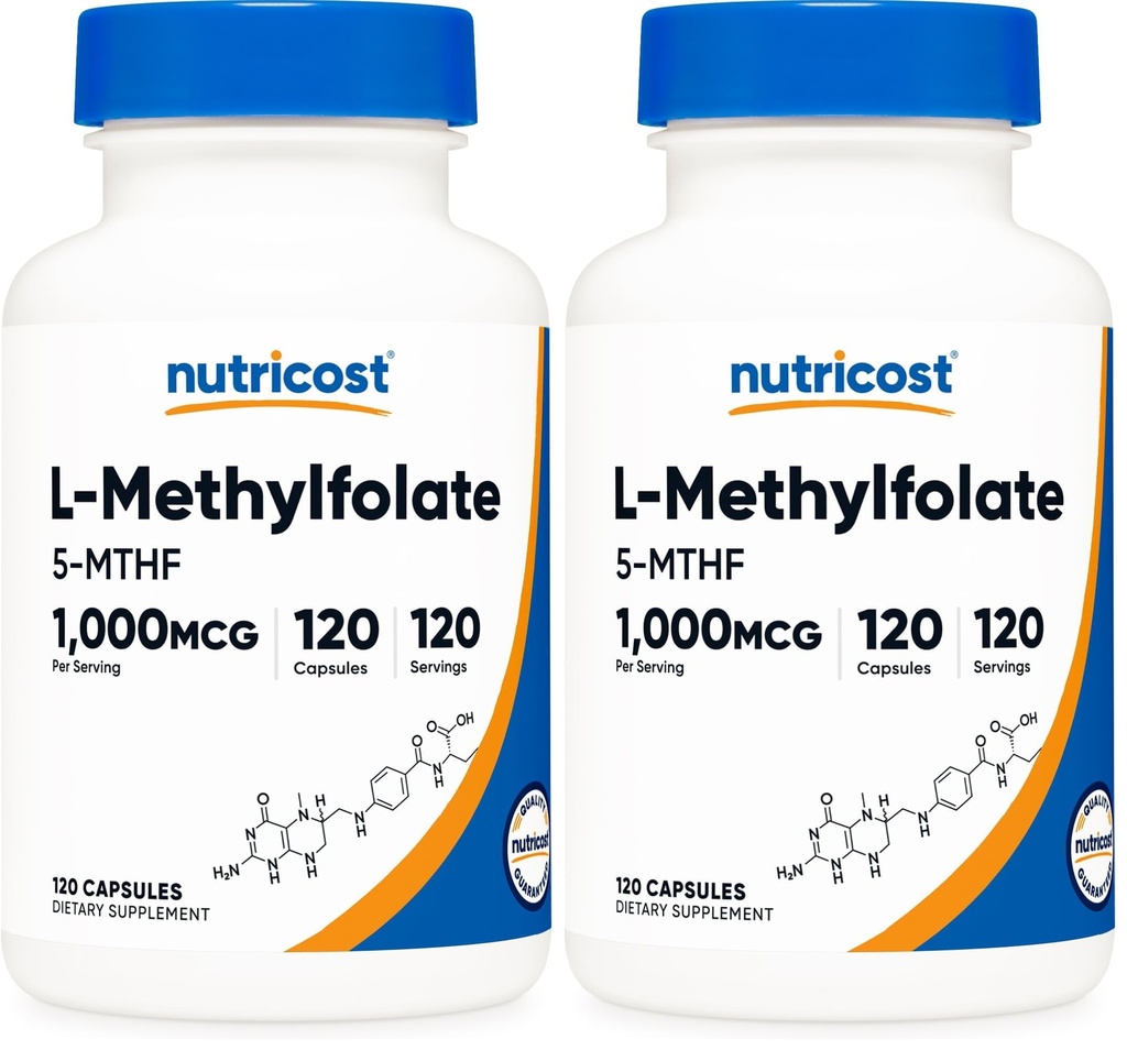 Nutricost Methylfolate 1000mcg, 120 Vegetarian Capsules - Gluten Free, Non-GMO (Pack of 2)