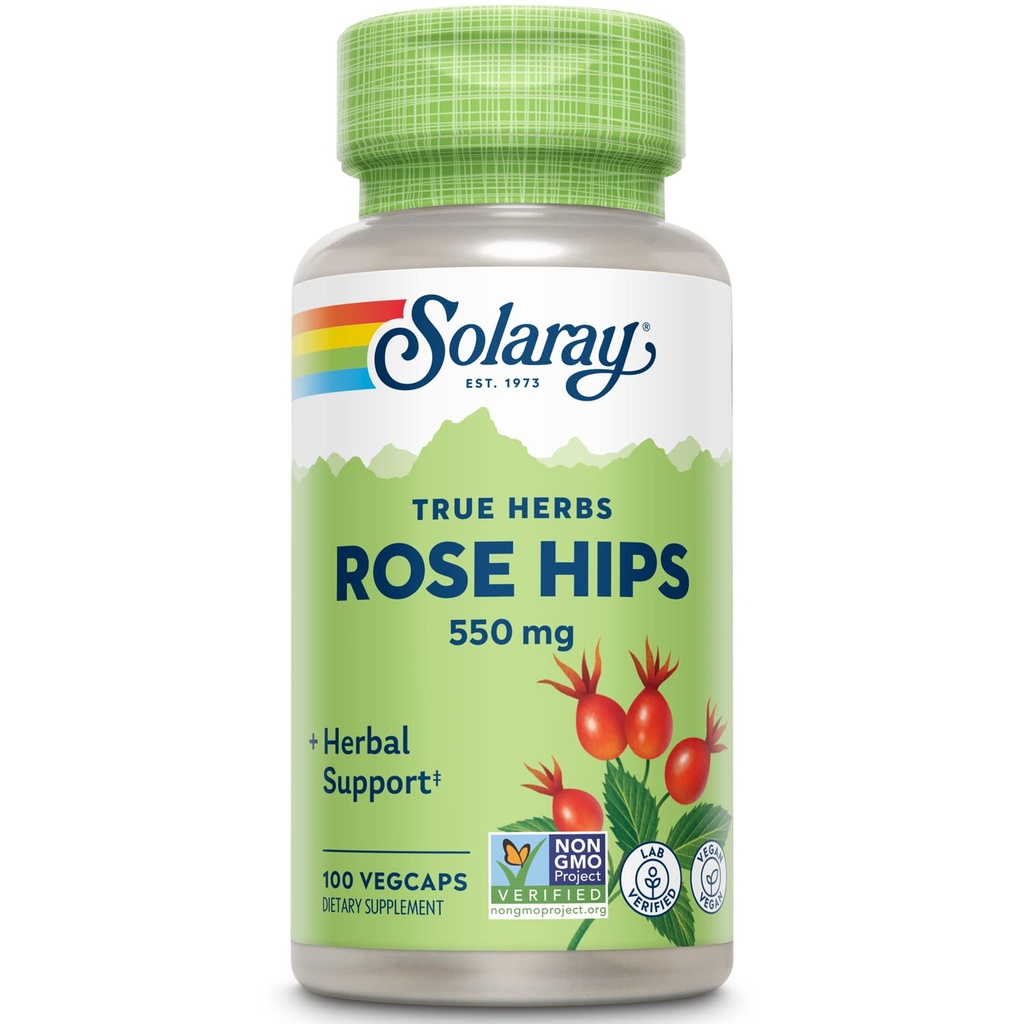 Solaray Rose Hips 550 mg, Herbal Support, 100 Vegan Capsules | Natural Rose Hips Capsules, Source of Vitamin C, Antioxidants, And Bioflavonoids, Rosehip Supplement for Women and Men