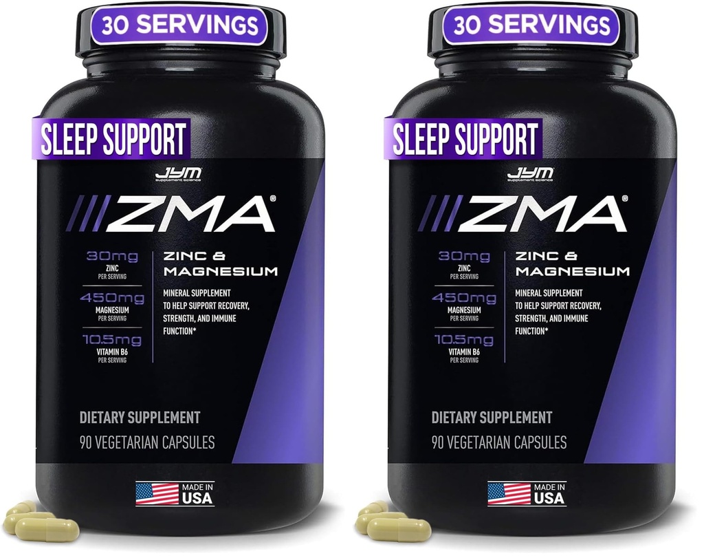 ZMA JYM, Zinc & Magnesium Supplement - Zinc, Magnesium and Vitamin B6, YM Supplement Science, 90 Vegetarian Capsules (Pack of 2)