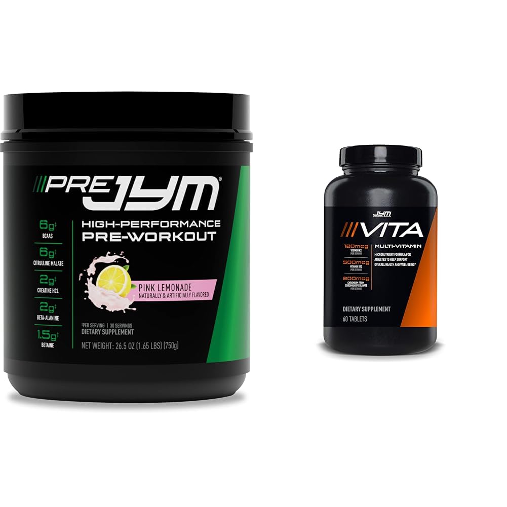 PRE JYM 30 Servings Pink Lemonade & Vita JYM Sports Multivitamin 60 Tablets Bundle