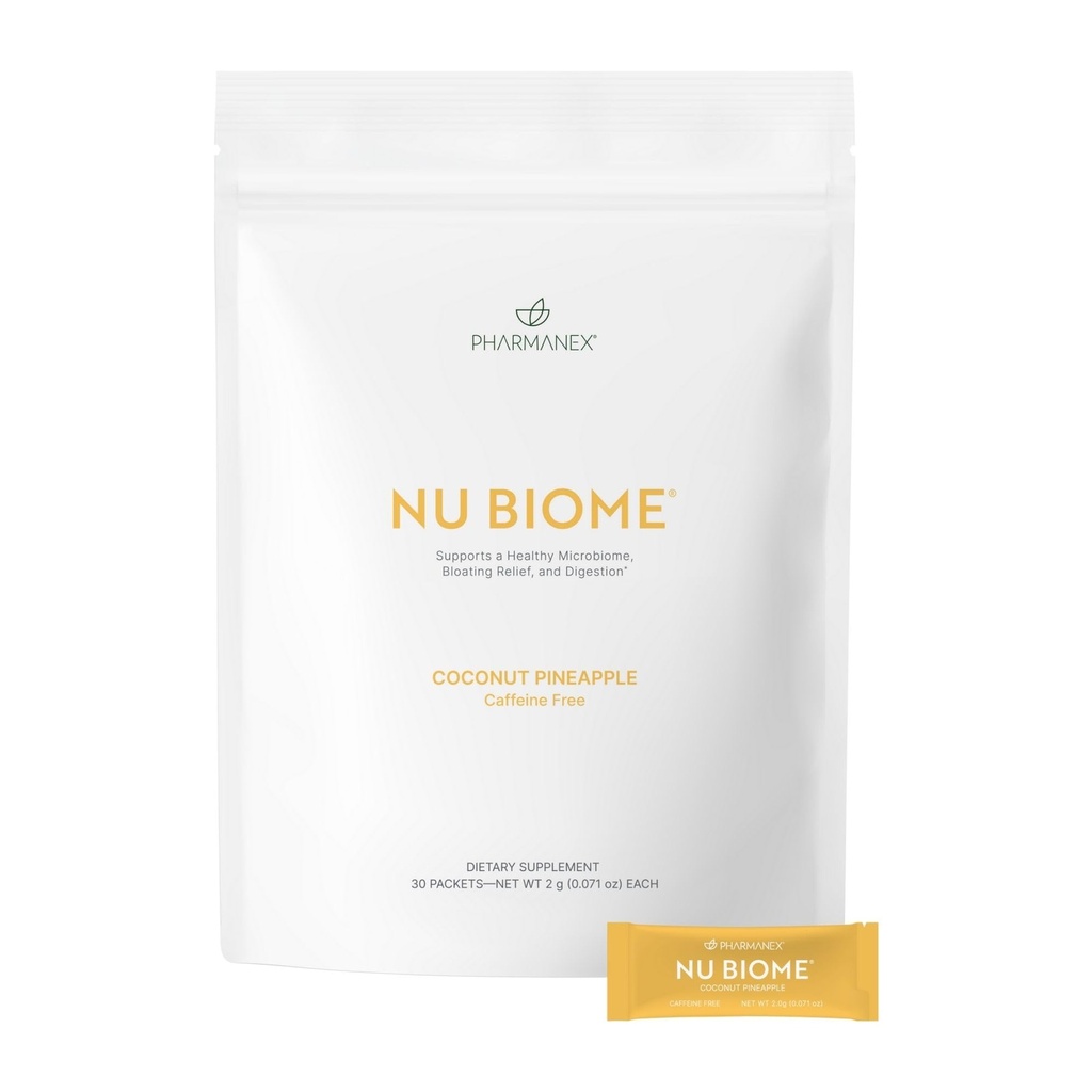 Nu Skin Pharmanex Nu Biome | Gut & Immune Health Supplement | Supports Digestive Balance & Healthy Gut | Prebiotic & Antioxidant Formula | 30 Packets | Coconut Pineapple Caffeine-Free