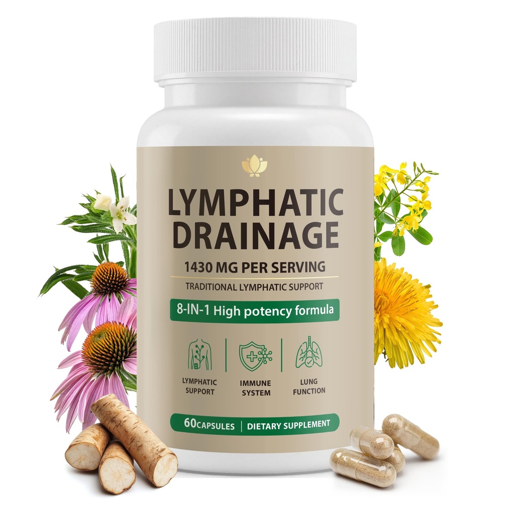 Lymphatic Drainage Supplement – Natural Herbal Support for Bloating, Immune Health, Daily Fluid Balance & Lymphatic Wellness, with Echinacea, Dandelion & Burdock | 60 Capsules