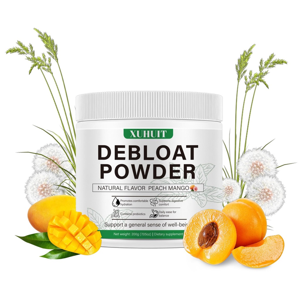 Digestive Support Powder for Occasional Bloating Relief, with Vitamin C, Dandelion Root & Horsetail Extract, Natural Peach Mango Flavor, Non-GMO, 200g (7.05oz) for Women & Men (1)