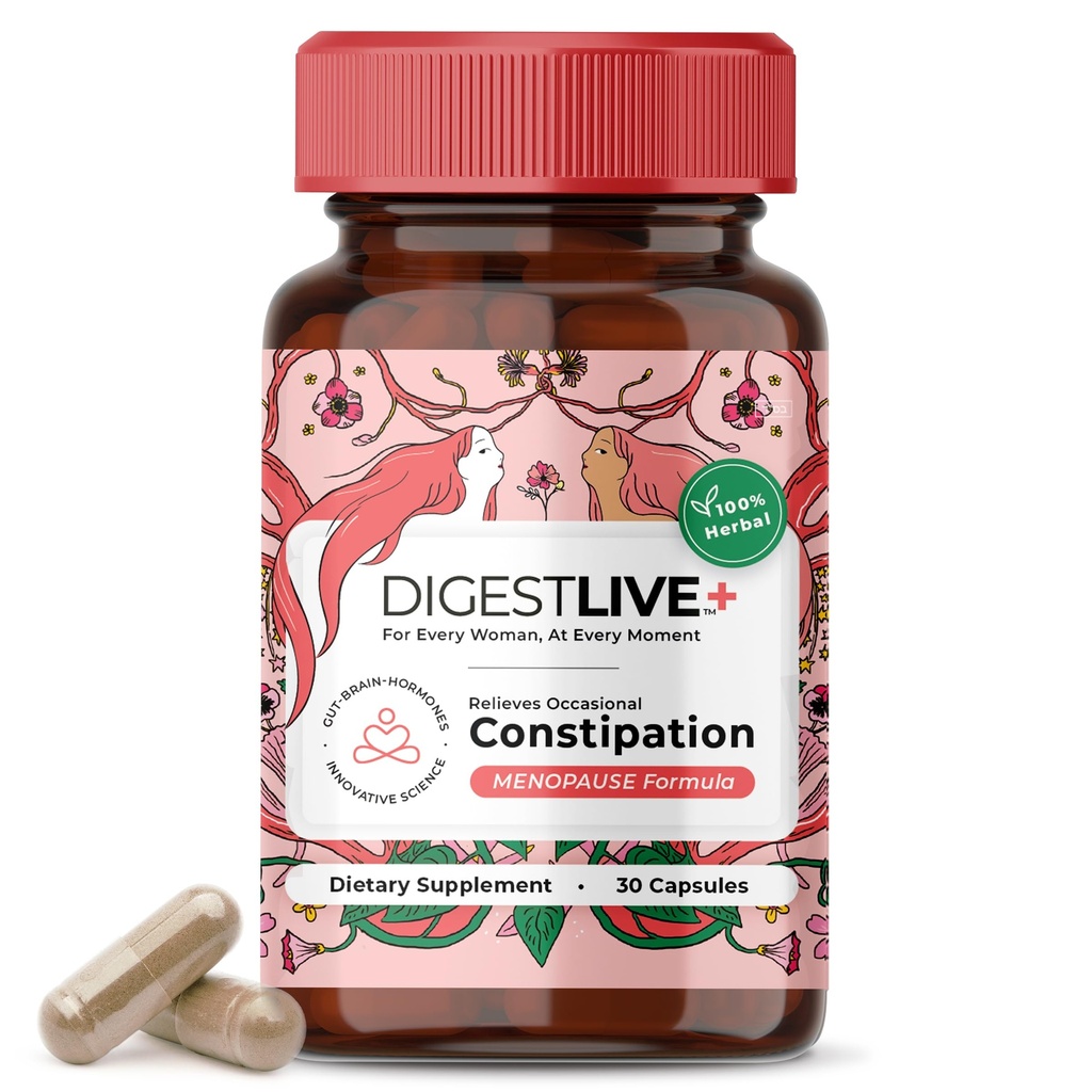 DigestLive Menopause Constipation Relief Laxative for Women, 30 Capsules,100% Herbal Stool Softener - Female Gentle Natural Colon Cleanse, Detox, Bloating & Gas, Fast-Acting, Vegan, Gluten & GMO-Free
