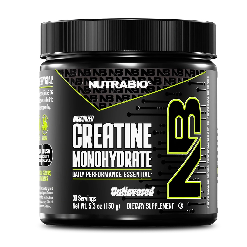 NutraBio Pure Micronized Creatine Monohydrate Powder Supplement, Unlavored, (150 g) - Υποστηρίζει Μαζική μυϊκή ενέργεια, ανάκτηση, και δύναμη - HPLC Tested Creatine Powder Supplement για άνδρες και γυναίκες