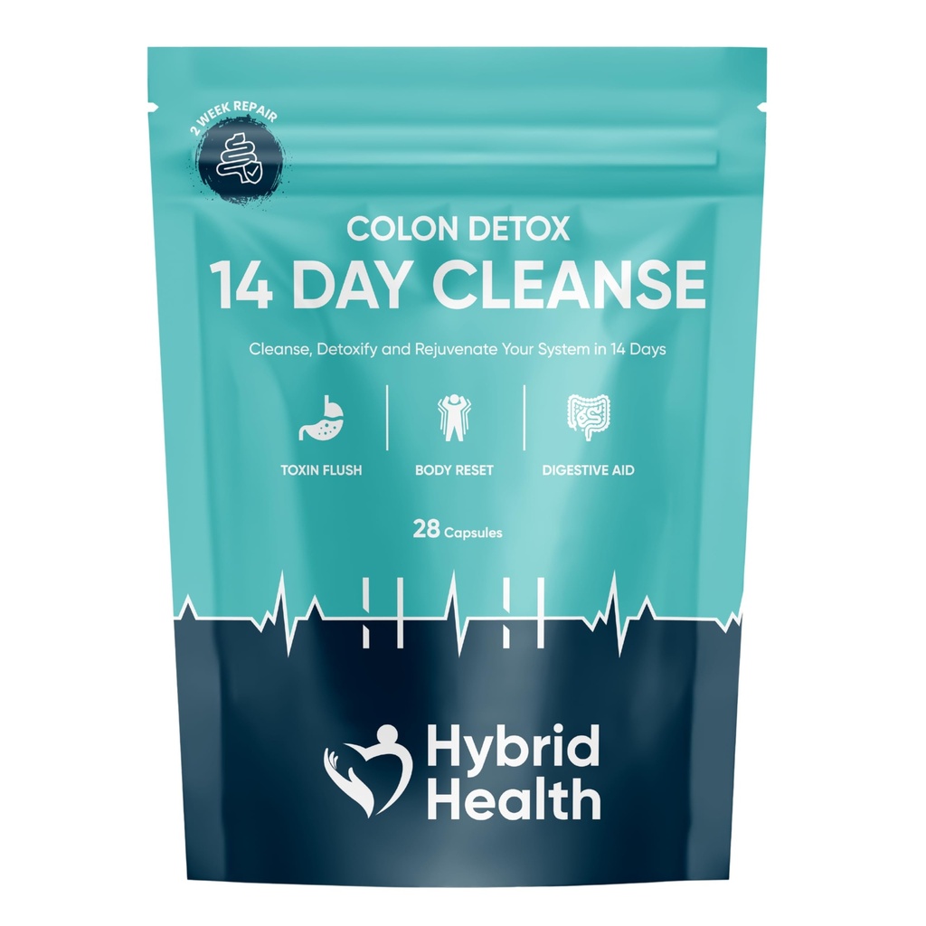Hybrid Health Colon Cleanse Rapid 14 Day Detox Supplement for Men & Women | 28 High Strength Capsules | Eliminates Toxins, Promotes Gut Health, Supports Weight Loss, Relieves Constipation And Bloating